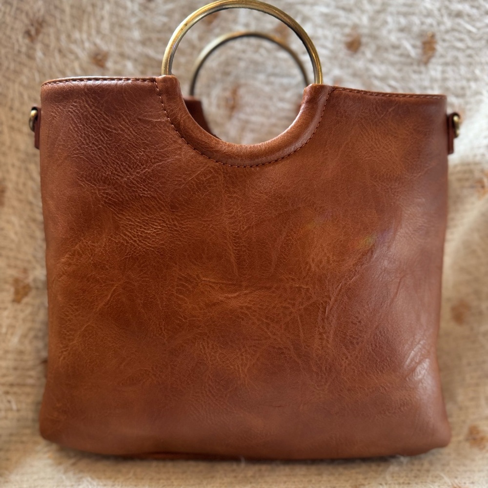 Altar'd State Tan Leather Hobo Bag with Gold Handles